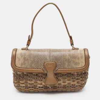 Tod's Tods Gold/beige Woven Leather Shoulder Bag