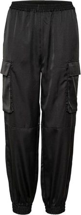 Saint Tropez Broeken, Dames, Zwart, 2Xl, Zwarte Cargo Broek met Elastische Taille