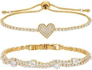 Eye Candy Los Angeles Imani Set of 2 Cubic Zirconia Bracelets in Gold at Nordstrom Rack