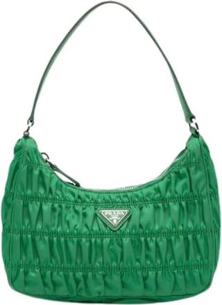 Prada Pre-owned Shoulder Bags, female, Green, Size: ONE SIZE Pre-owned Nylon Shoulder Bag