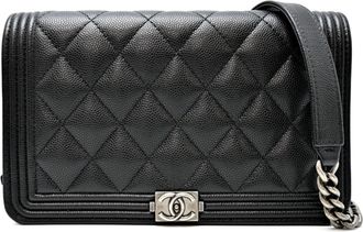 Chanel Black Grained Calfskin Chain/Shoulder Wallet (Pre-Owned)