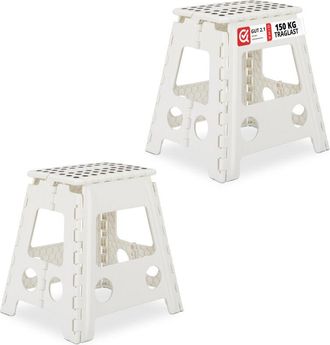 Relaxdays Set of 2 Relaxdays Folding Stools xl, Portable, Large Bathroom Step Stool, For up to 120 kg, Plastic, 39.5 cm, White