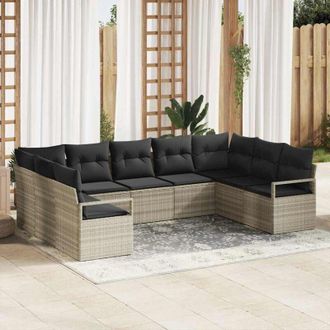 vidaXL Conjunto De Sof&aacute; De Jard&iacute;n 9 Pcs Gris Claro Polirat&aacute;n Vidaxl