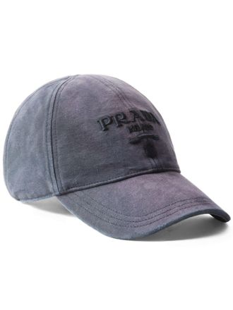 Prada logo embroidered baseball hat - women - Canvas - M - Blue