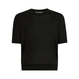 Dolce & Gabbana Round-neck Knitwear, male, Black, Size: M Round-neck Silk Sweater