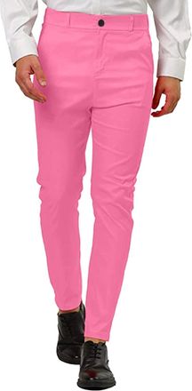 Generic Mens Solid Color Formal Suit Trousers - Slim Fit Casual Business Office Work Smart Dress Pants - Straight Leg Flat Front Pockets Waist - Classic Fit W