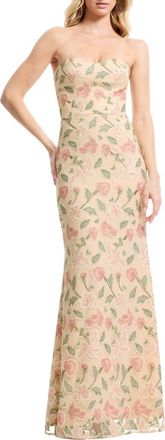 Dress The Population Sheridan Floral Appliqu&eacute; Strapless Column Dress in Blush Multi at Nordstrom, Size Xx-Small