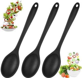 OEM Juego De 3 Cucharas De Cocina De Silicona Negra, 27 Cm, Antiadherentes, Resistentes Al Calor