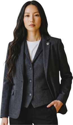 TruClothing Womens Black Herringbone Wool Tweed Blazer Waistcoat 2 Piece Set - WS-1