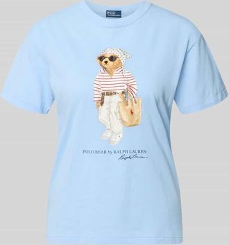 Polo Ralph Lauren Regular Fit T-Shirt aus reiner Baumwolle mit BEAR-Motiv in Hellblau, Gr&ouml;&szlig;e XXL