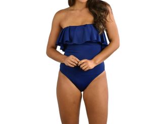 Milly Solid Ruffle Top One Piece Swimsuit In Navy