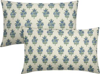 OEM Fundas De Almohada Con Estampado Floral En Verde Salvia Y Azul, 12x20 Cm, Juego De 2 Piezas, Estampado Floral Primaveral, Fundas De Almohada Decorativ