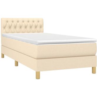 vidaXL Cama Box Spring Con Colch&oacute;n Y Led Tela Crema 90x200 Cm Vidaxl