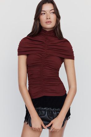 Susana Monaco Gathered Overlay Mock Neck Top