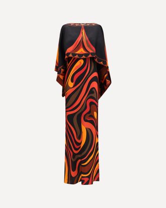 Pucci Marmo Print Silk Cape Dress Female 44