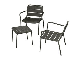 Vente-Unique Sal&oacute;n de jard&iacute;n de metal - 2 sillones bajos apilables y una mesa auxiliar cuadrada - Gris antracita - MIRMANDE de MYLIA