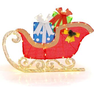 Costway Costway - Trineo De Pap&aacute; Noel, Trineo De Navidad Iluminado Con 94 Luces Led C&aacute;lidas Preiluminadas Y Estacas, Decoraci&oacute;n Navide&ntilde;a 123 X 26 X 85 Cm