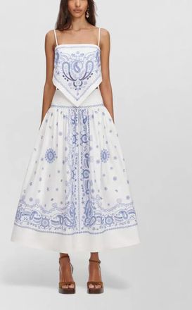 Self Portrait embroidered high-rise flared cotton midi skirt