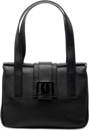 Ferragamo Black Leather Handbag Tote Bag (Pre-Owned)