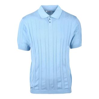 Wool & Co Polo shirt van gebreide katoen - Heren - Tops - Blauw - Maat: L Katoen