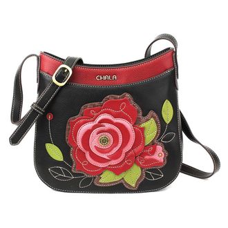 Chala Chala Crescent Crossbody with Adjustable Strap - Red Rose - Black