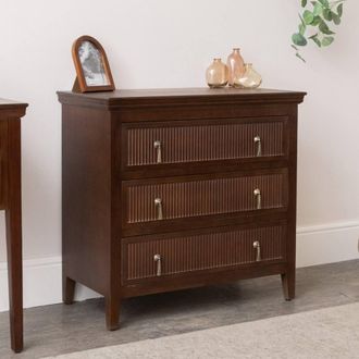 Melody Maison 3 Drawer Dark Wood Reeded Chest Of Drawers - Georgian Range in Dark Brown