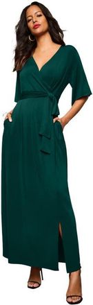 Roaman's Plus Size Flutter Sleeve Wrap Maxi Dress in Emerald Green at Nordstrom, Size 20