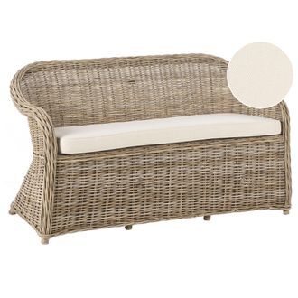 Beliani Beliani - Sof&aacute; Boho De 2 Plazas Para Jard&iacute;n Interior Y Exterior 150 Cm Rat&aacute;n Cojines De Tela Blanco Crema Natural Susua