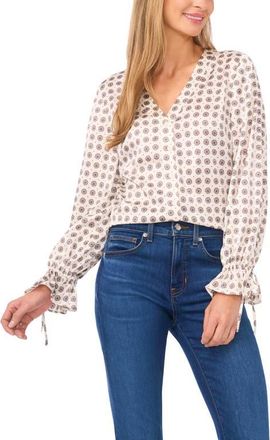CeCe by Cynthia Steffe Medallion Print Satin Georgette Button-Up Shirt in New Ivory at Nordstrom, Size X-Large