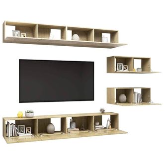 Berkfield Home Modern 6 Piece TV Cabinet Set Sonoma Oak Engineered Wood in Light Tan