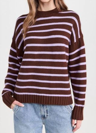 White + Warren Striped Crewneck Sweater In Umber/iris