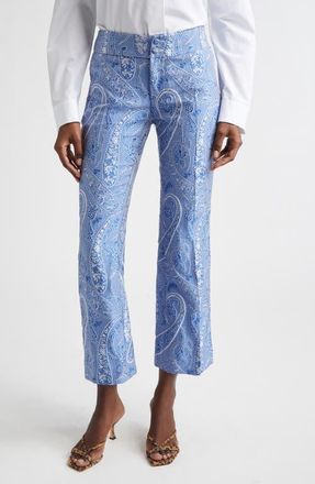 Etro Microcheck Embroidered Paisley Pants in Multicolour On Blue Base at Nordstrom, Size 12 Us