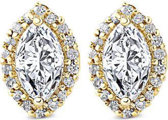 Pompeii3 1/2Ct Marquise Halo Screw Back Diamond Studs White or Yellow Gold Earrings