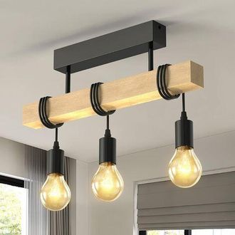 OEM L&aacute;mpara Colgante Industrial Vintage De Madera Y Metal - 3 Luces, Cable Ajustable, Casquillo E27