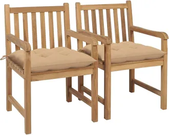 vidaXL Sillas De Jard&iacute;n 2 Uds Madera Maciza De Teca Con Cojines Beige Vidaxl