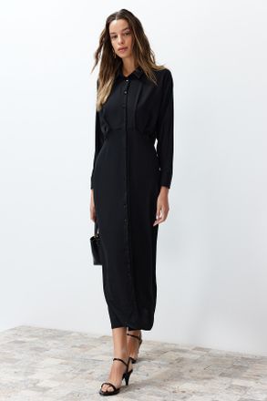 Trendyol Modest Dames Zwart Effen Maxi Lang Casual Blousejurk Modest Jurken