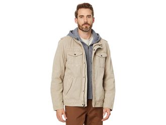 Levi's Two-Pocket Hoodie with Zip Out Jersey Bib/Hood and Sherpa Lining Mens Sweatshirt Stone : XL, Cotton/Fleece/Jersey
