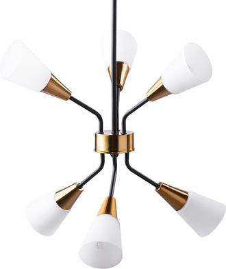 Beliani L&aacute;mpara De Techo Metal Dorado Blanco 133 Cm 6 Pantallas Cristal Opal Estilo Cl&aacute;sico Aroyo Vi