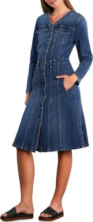 Wash Lab Denim Madison Long Sleeve Stretch Denim Midi Dress in Shark Blue at Nordstrom, Size X-Small