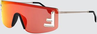 Fendi Occhiali da sole a mascherina in metallo con monogramma FF
