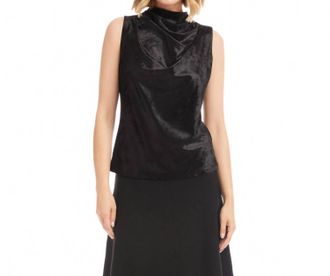 Karen Kane Sleeveless Crushed Velvet Drape Front Top In Black