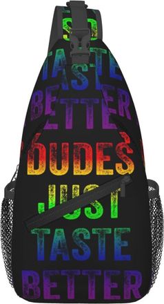 Generic Pride Rainbow Gay Dudes Just Taste Better Sling Bag Adjustable Cross Body Bag With Zipper Backpack For Sports Camping Outdoors