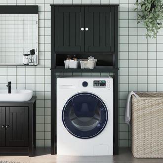 vidaXL Mueble Para Lavadora Berg Madera Maciza Negro 76x27x164,5 Cm Vidaxl