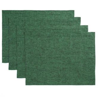 Solino Home Linen Placemats Set of 4, 14 x 19 Inch for Dining Table, Holiday and Everyday Table Decor - Athena in Forest Green at Nordstrom, Size