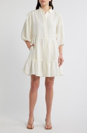 Boss Orange by Hugo Boss Linen Blend Balloon Sleeve Dress in Soft Cream at Nordstrom, Size 14