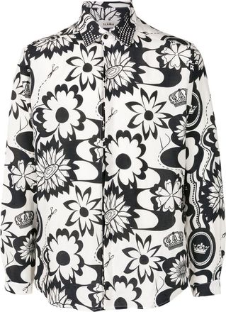 Amir Slama graphic-print long-sleeve shirt - men - Linen/Flax/Viscose - PP - Black