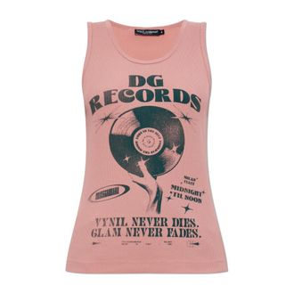Dolce & Gabbana Sleeveless Tops, female, Pink, Size: 2XS Ribbed top with print