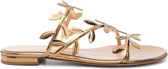 Gianvito Rossi Leaf Motif Almond Open-Toe Sandal - Dames - Sandalen - Geel - 40 EU - Leer - Schoenen