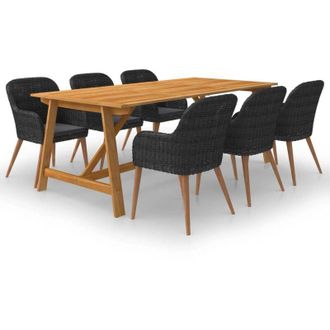 vidaXL Juego De Comedor Para Jard&iacute;n De 7 Piezas Negro Vidaxl