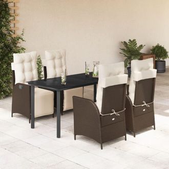 vidaXL Set Comedor De Jard&iacute;n 5 Piezas Y Cojines Rat&aacute;n Sint&eacute;tico Marr&oacute;n Vidaxl